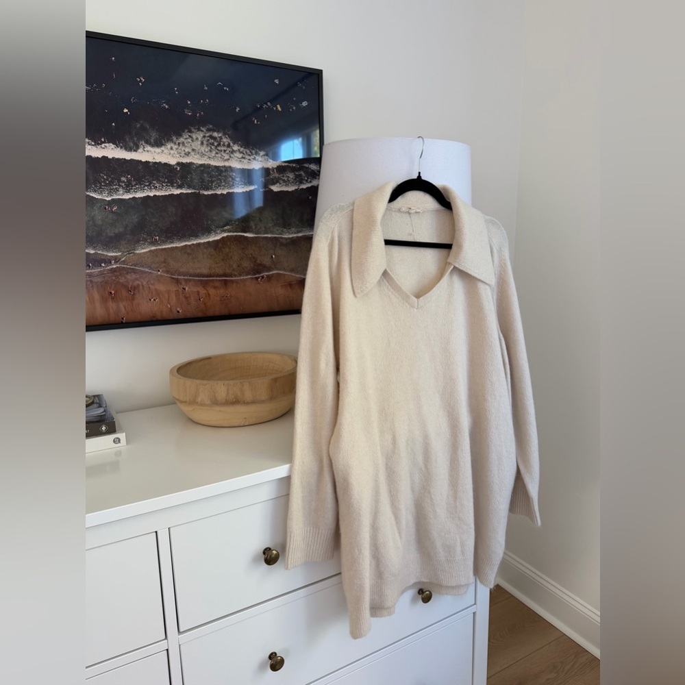 Grade & Gather Cream Long Sleeve Collared Knit Sweater Dress